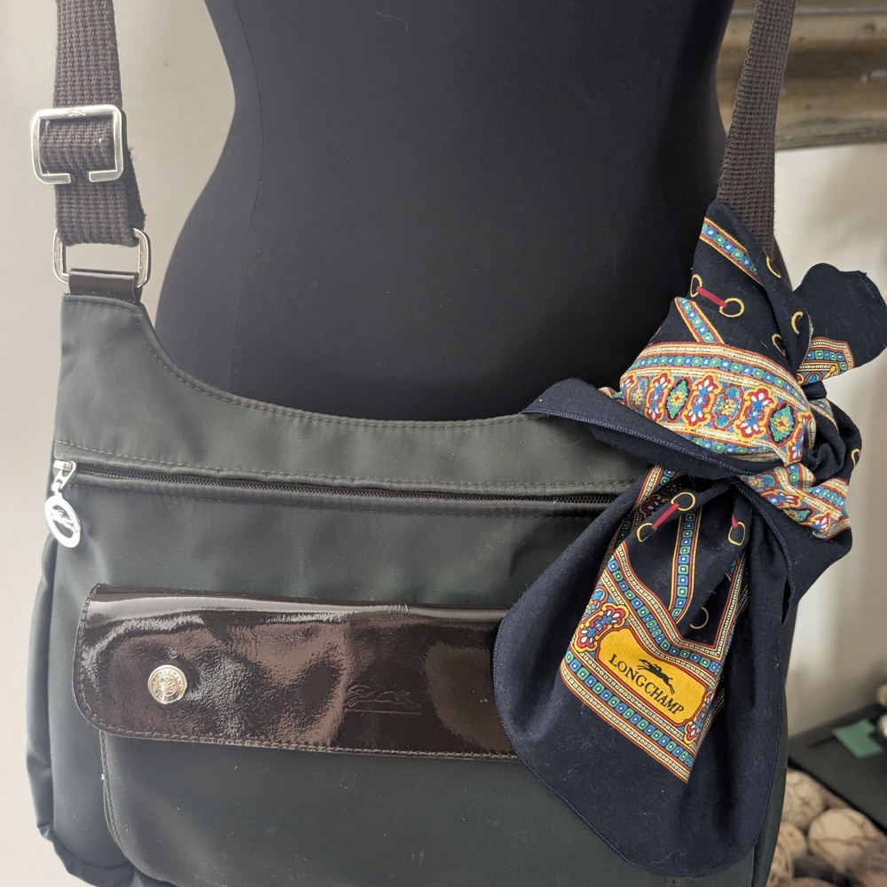 Longchamp Green Nylon Crossbody Bag with Accent Scarf